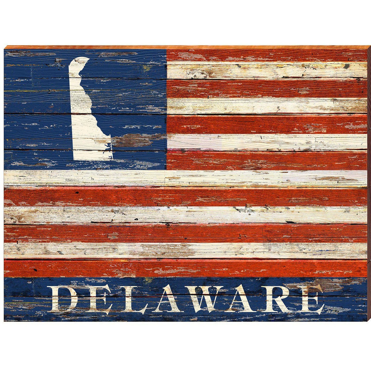 Delaware American Flag | Wall Art Print on Real Wood