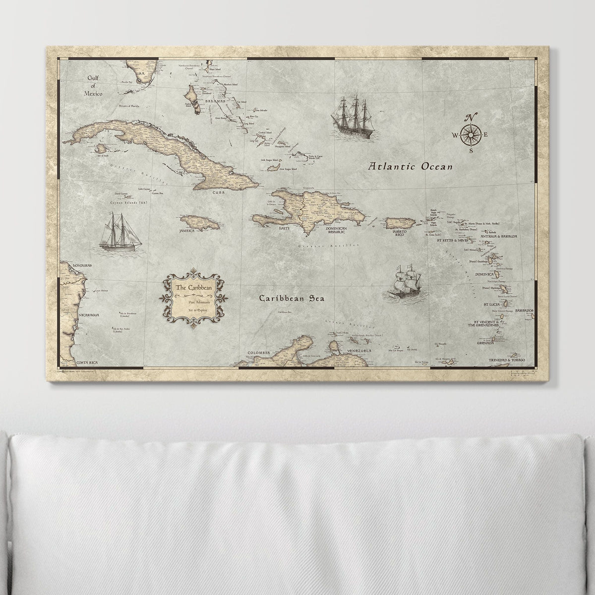 Push Pin Caribbean Map - Rustic Vintage - Pins Included!