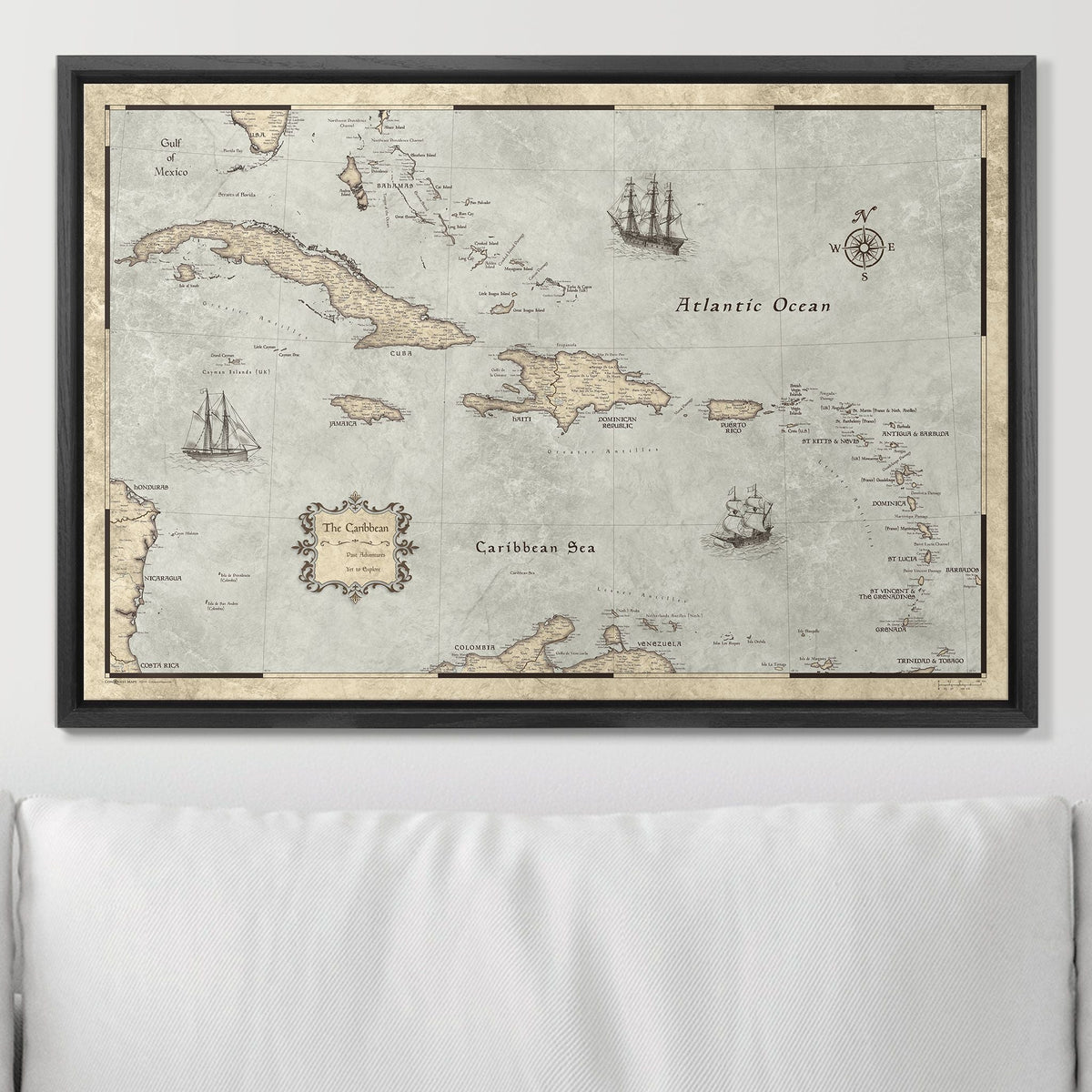Push Pin Caribbean Map - Rustic Vintage - Pins Included!