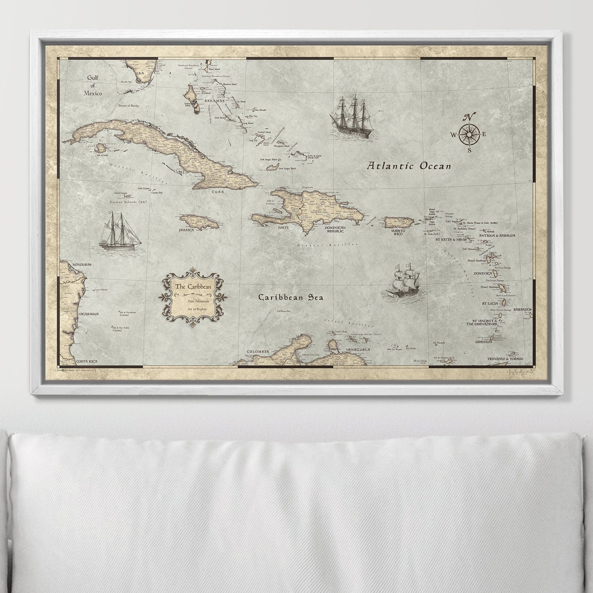 Push Pin Caribbean Map - Rustic Vintage - Pins Included!