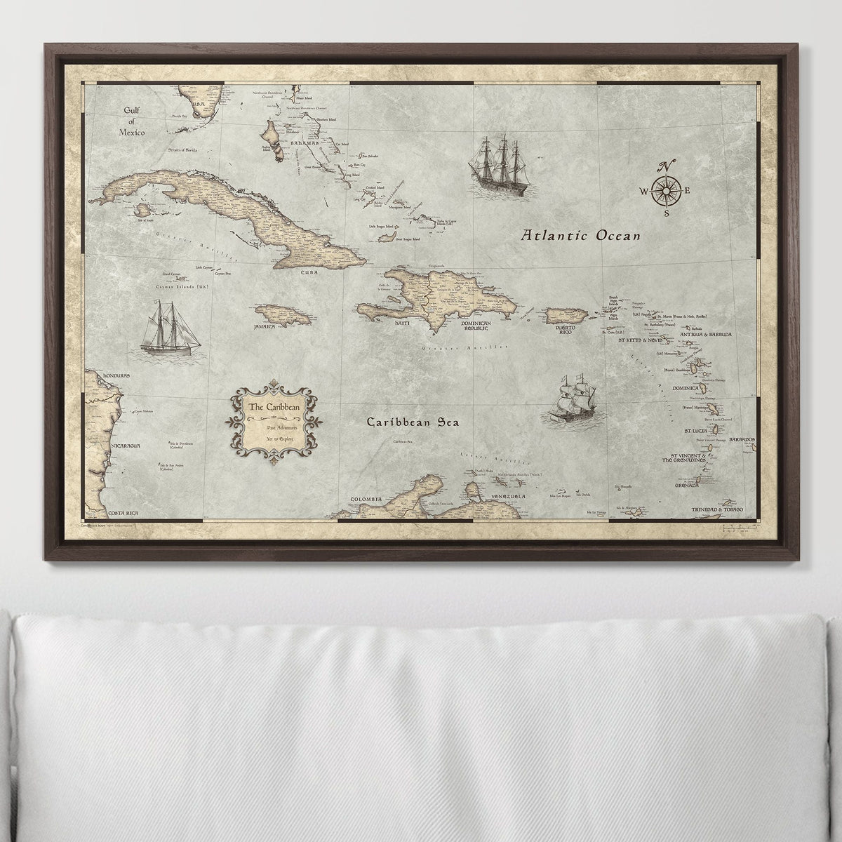 Push Pin Caribbean Map - Rustic Vintage - Pins Included!
