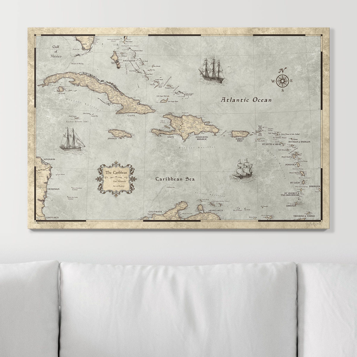 Push Pin Caribbean Map - Rustic Vintage - Pins Included!