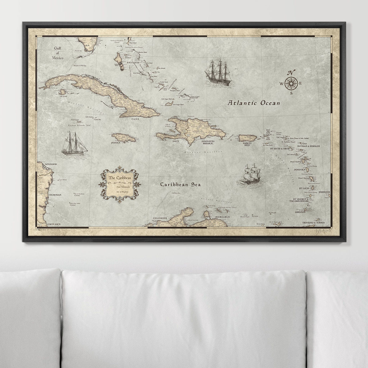 Push Pin Caribbean Map - Rustic Vintage - Pins Included!