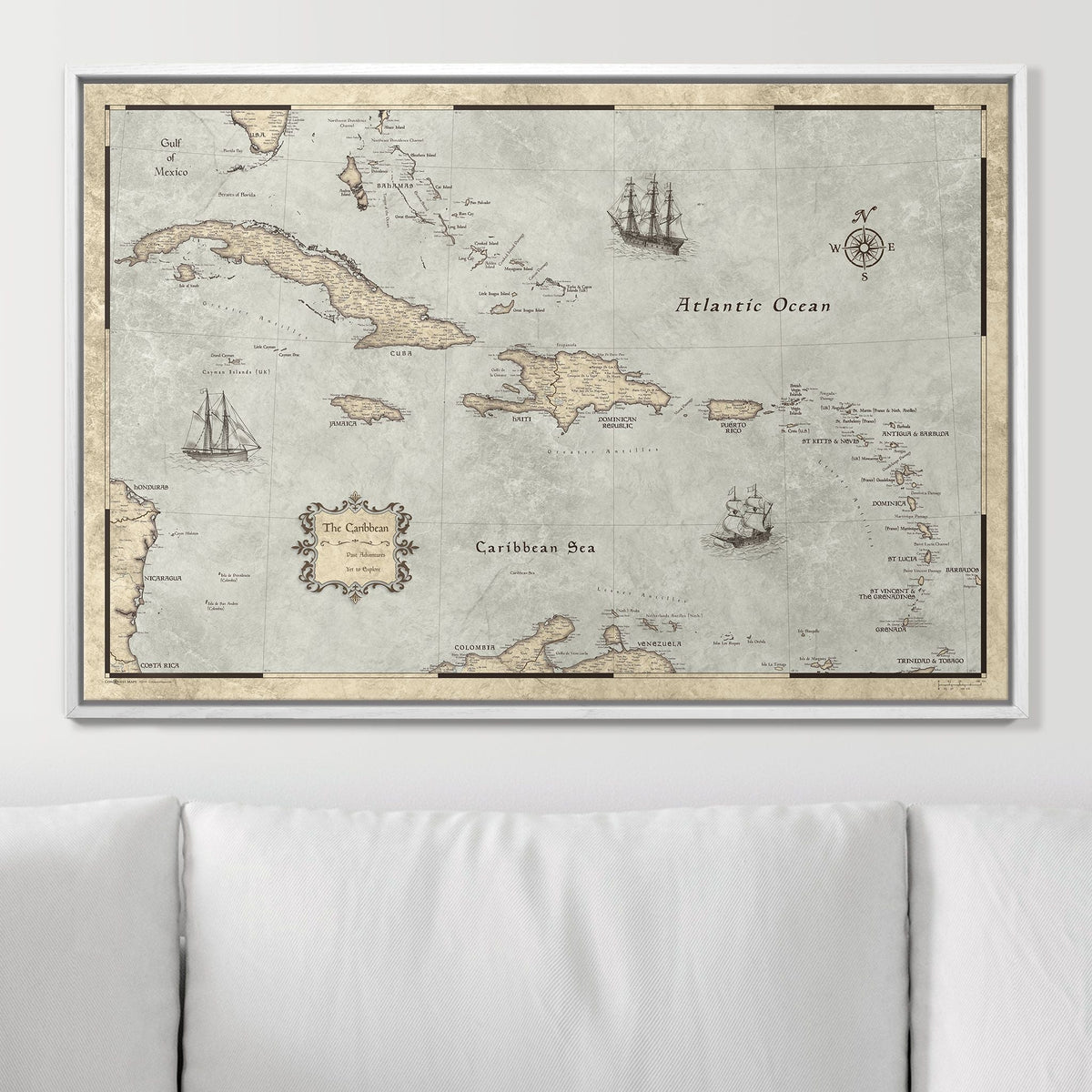 Push Pin Caribbean Map - Rustic Vintage - Pins Included!