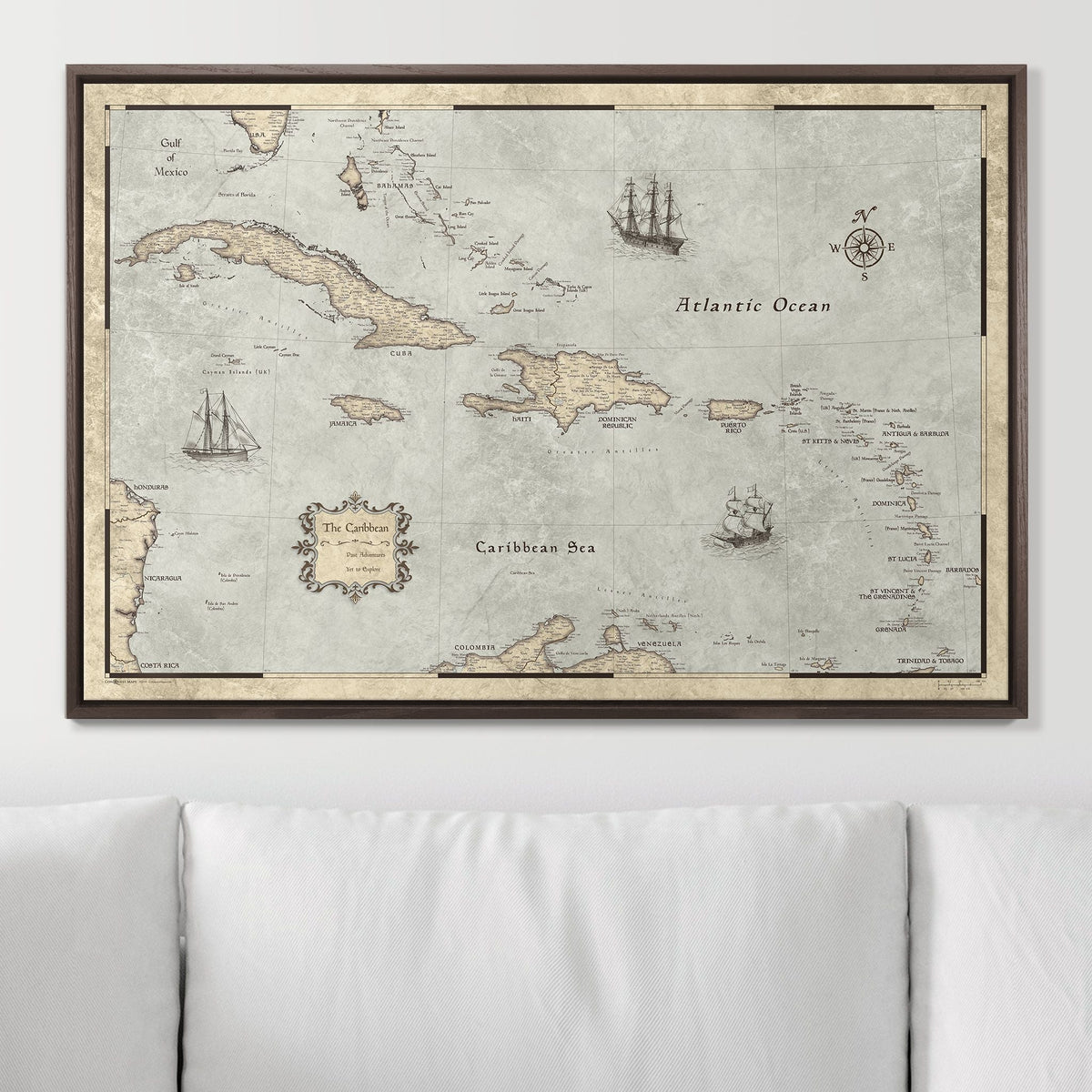Push Pin Caribbean Map - Rustic Vintage - Pins Included!