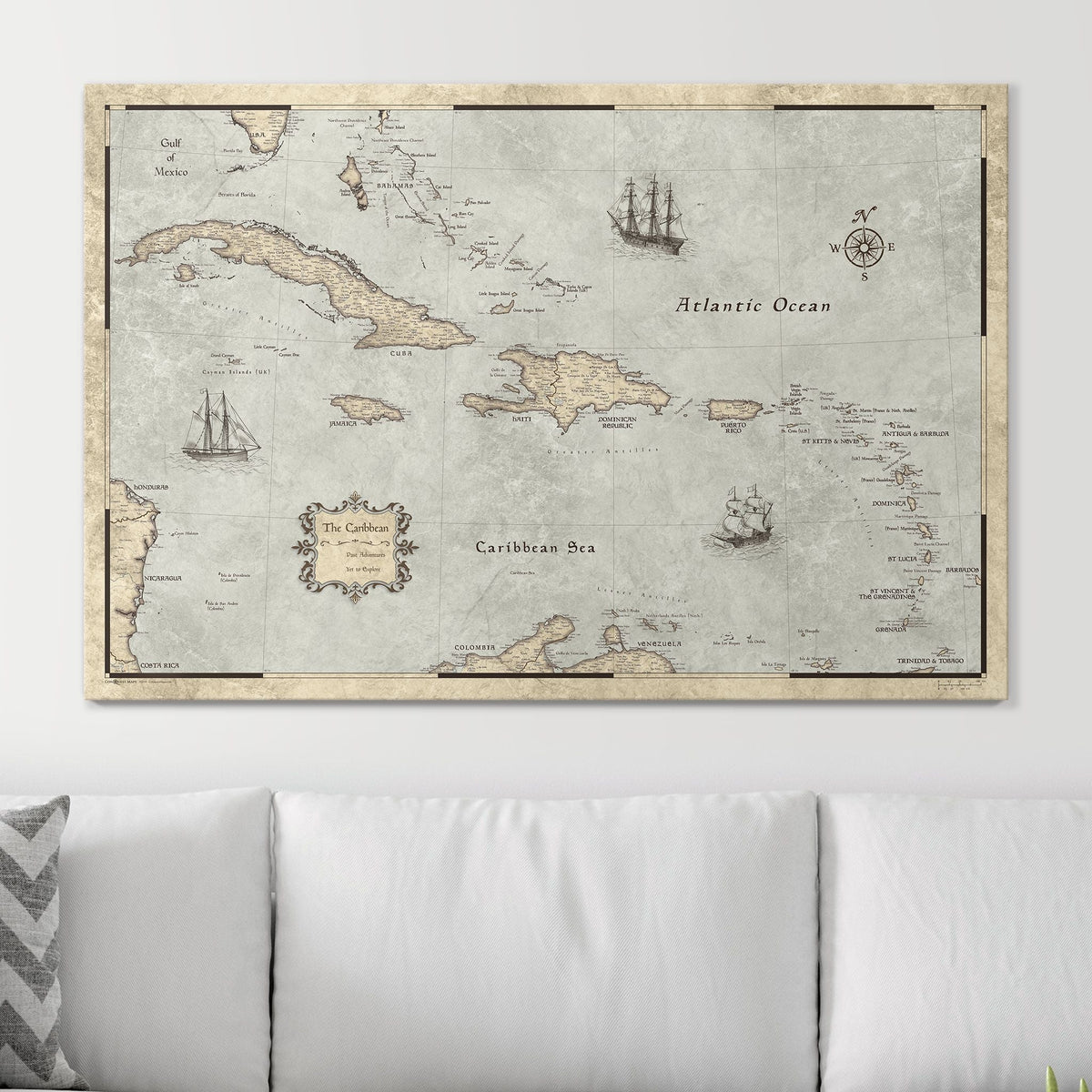 Push Pin Caribbean Map - Rustic Vintage - Pins Included!