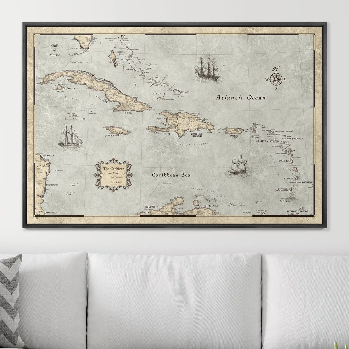 Push Pin Caribbean Map - Rustic Vintage - Pins Included!