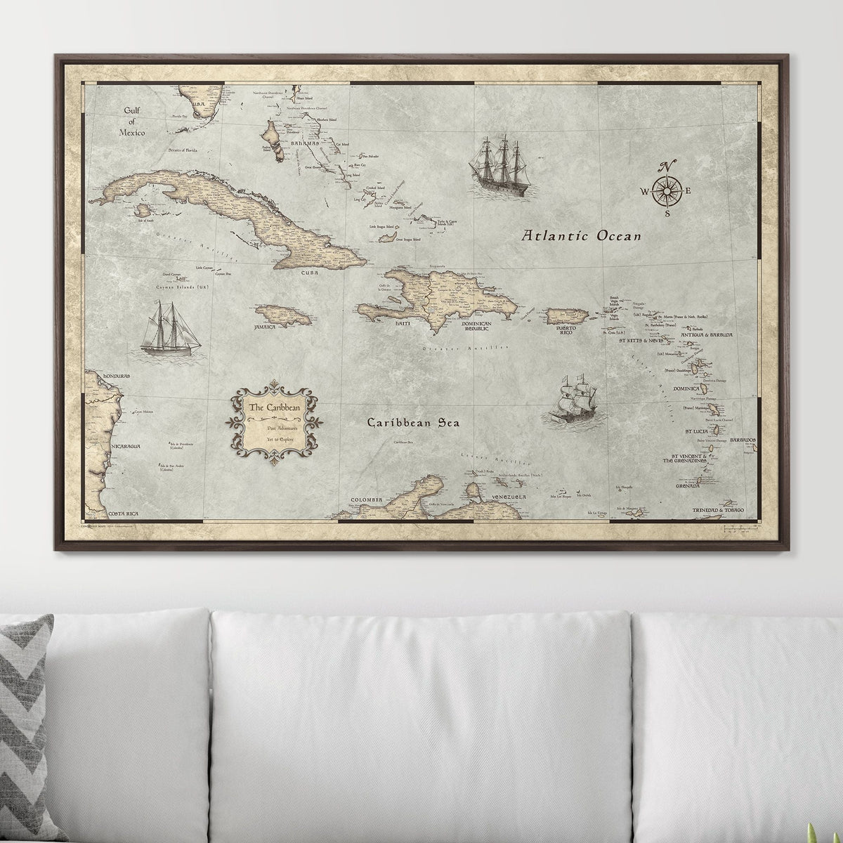 Push Pin Caribbean Map - Rustic Vintage - Pins Included!