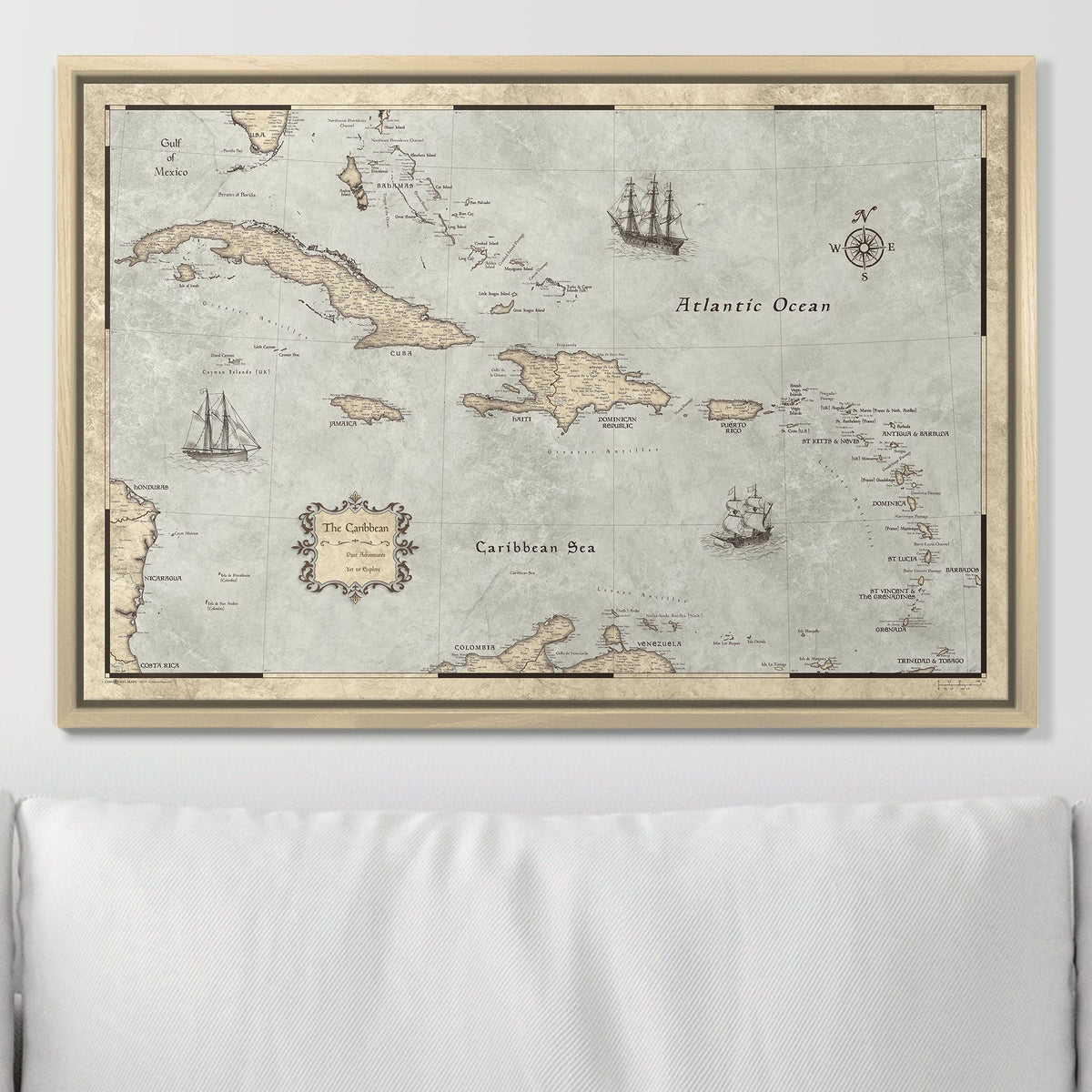 Push Pin Caribbean Map - Rustic Vintage - Pins Included!
