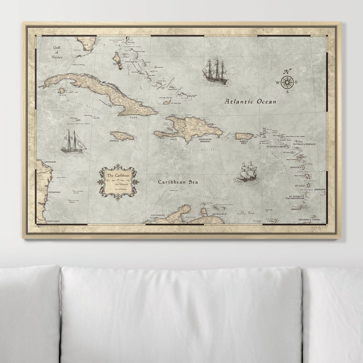 Push Pin Caribbean Map - Rustic Vintage - Pins Included!