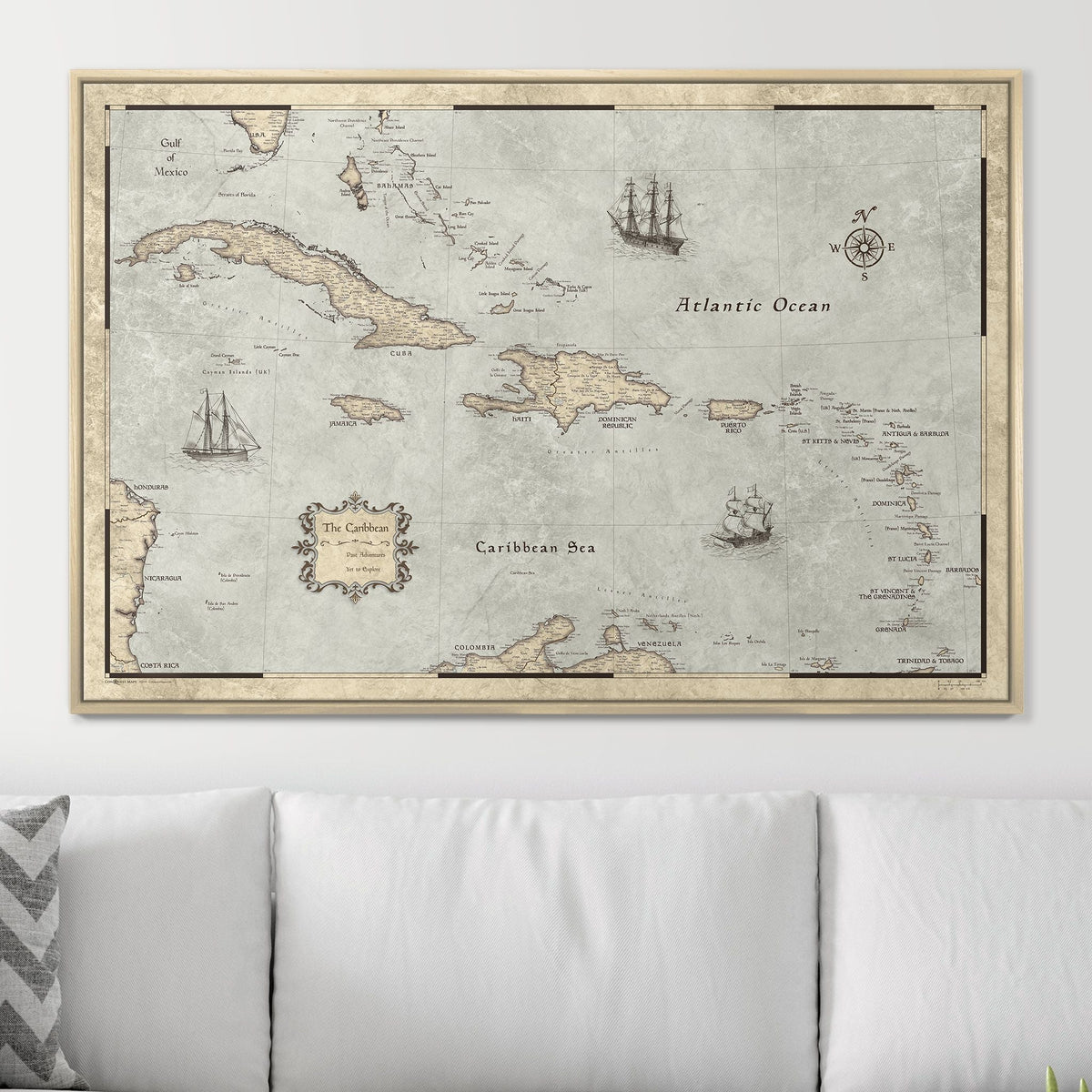 Push Pin Caribbean Map - Rustic Vintage - Pins Included!