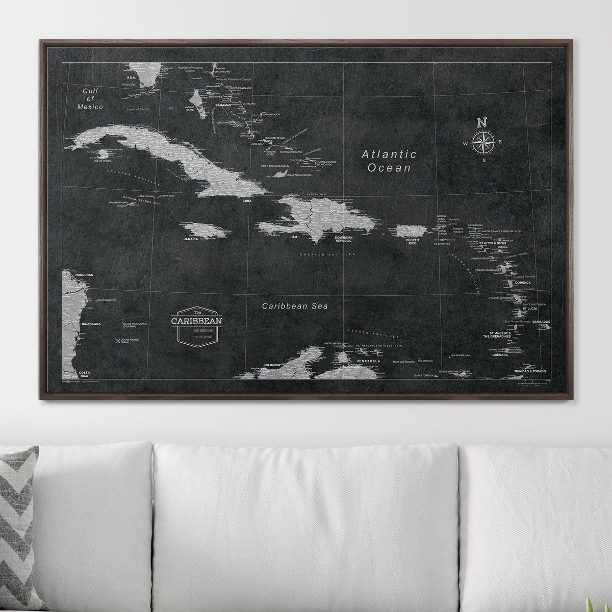 Push Pin Caribbean Map - Modern Slate - Pins Included!