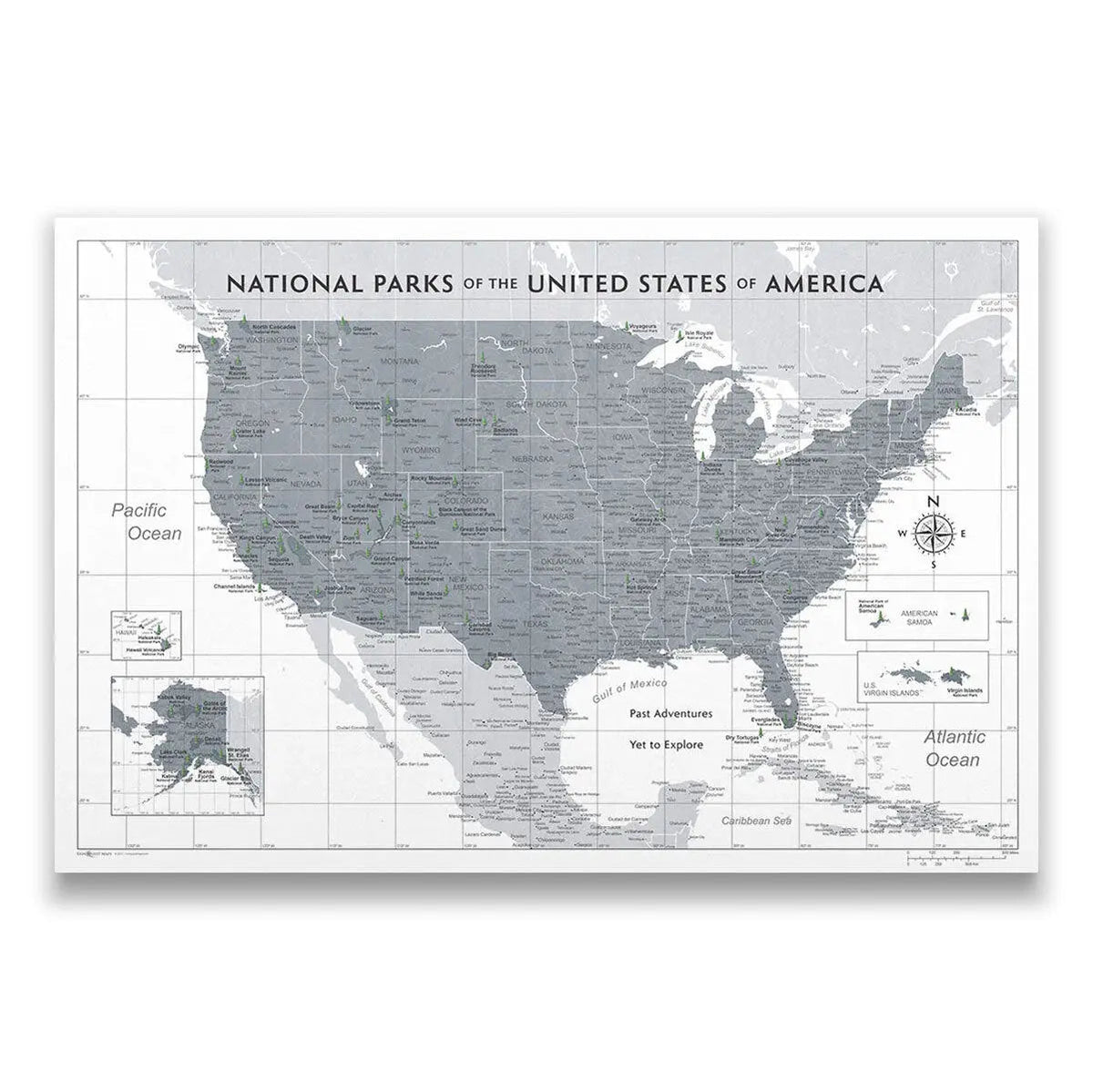 Push Pin National Parks Map - Dark Gray Color Splash - Pins Included!