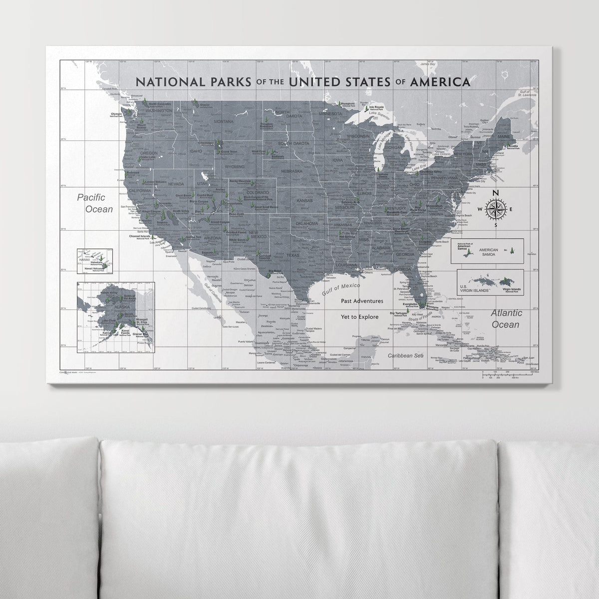 Push Pin National Parks Map - Dark Gray Color Splash - Pins Included!