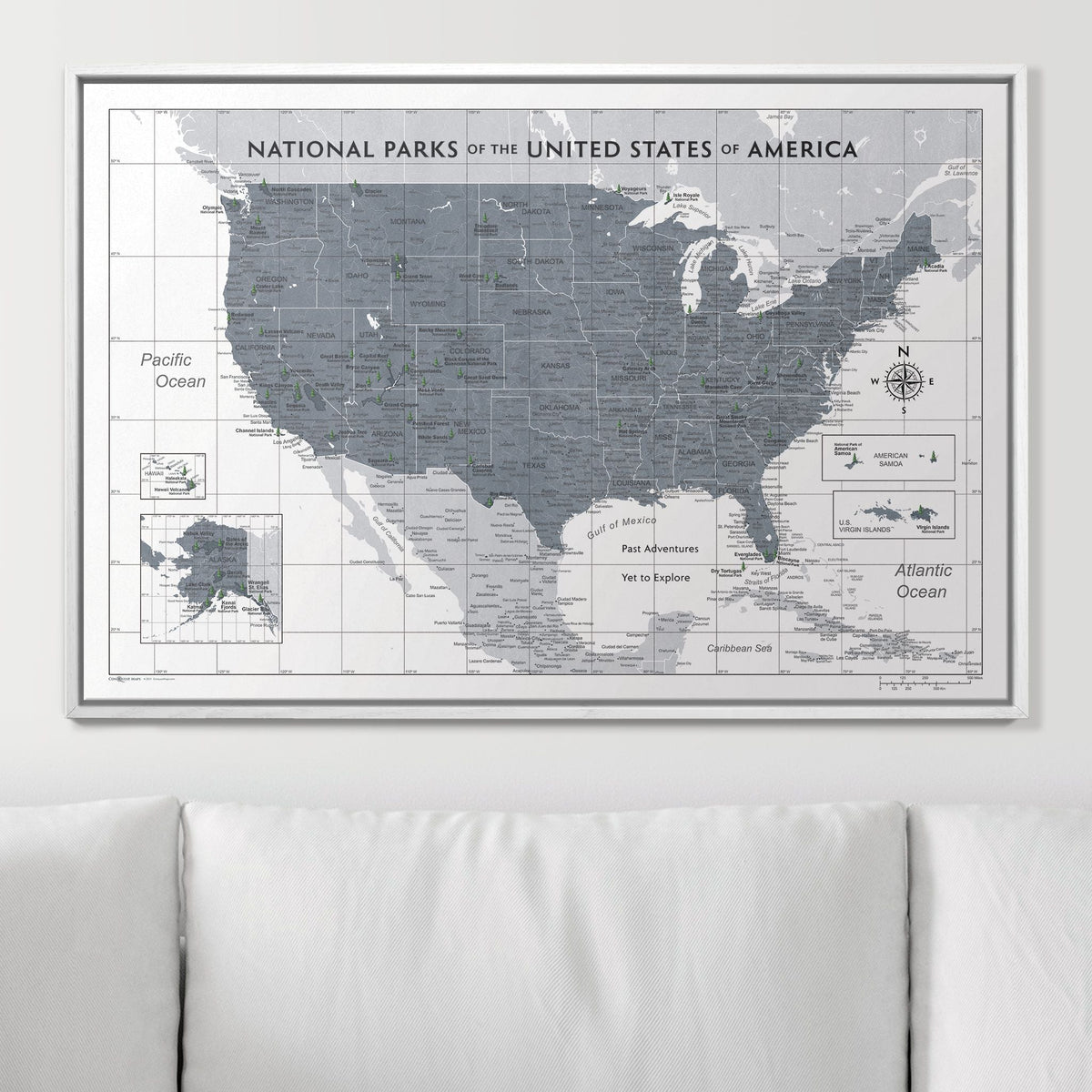 Push Pin National Parks Map - Dark Gray Color Splash - Pins Included!