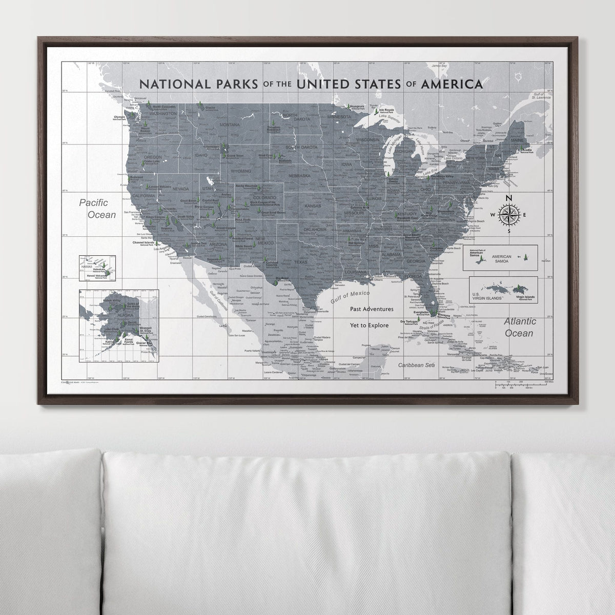 Push Pin National Parks Map - Dark Gray Color Splash - Pins Included!