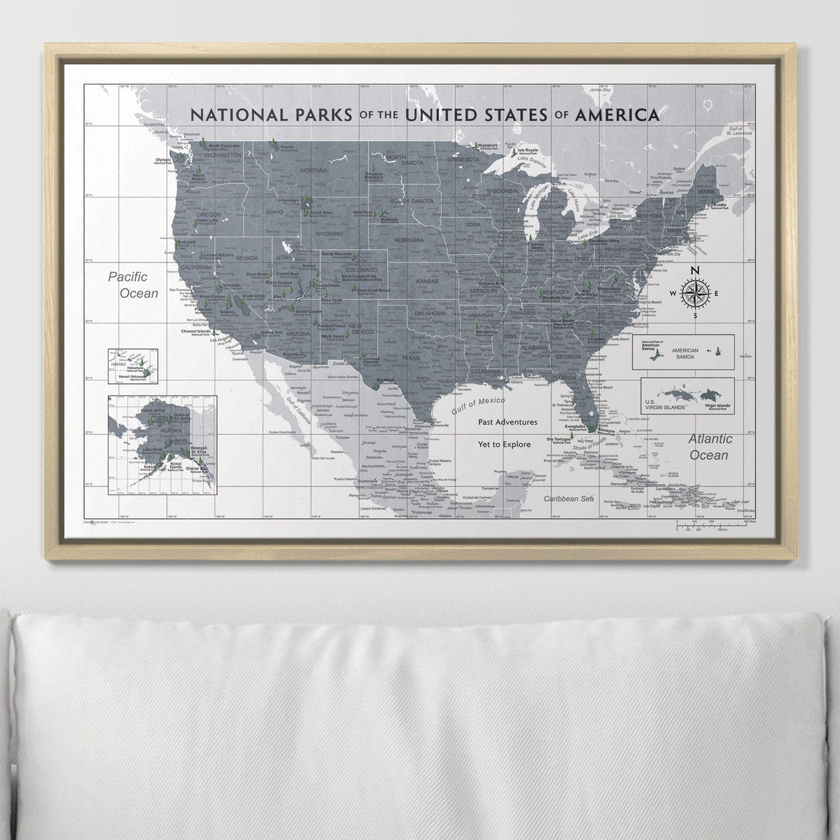 Push Pin National Parks Map - Dark Gray Color Splash - Pins Included!