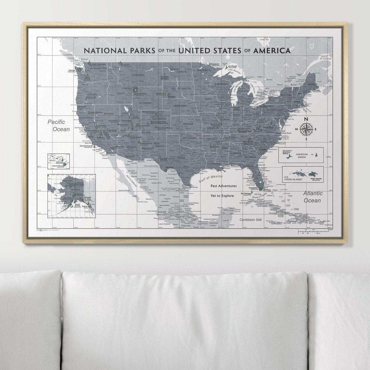 Push Pin National Parks Map - Dark Gray Color Splash - Pins Included!