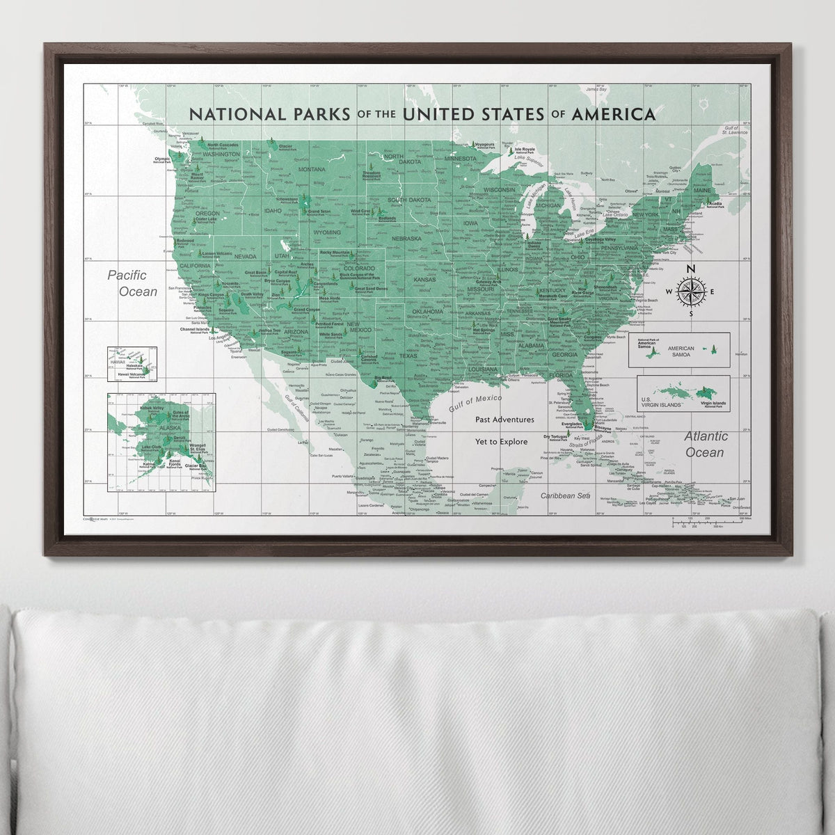 Push Pin National Parks Map - Green Color Splash - Pins Included!