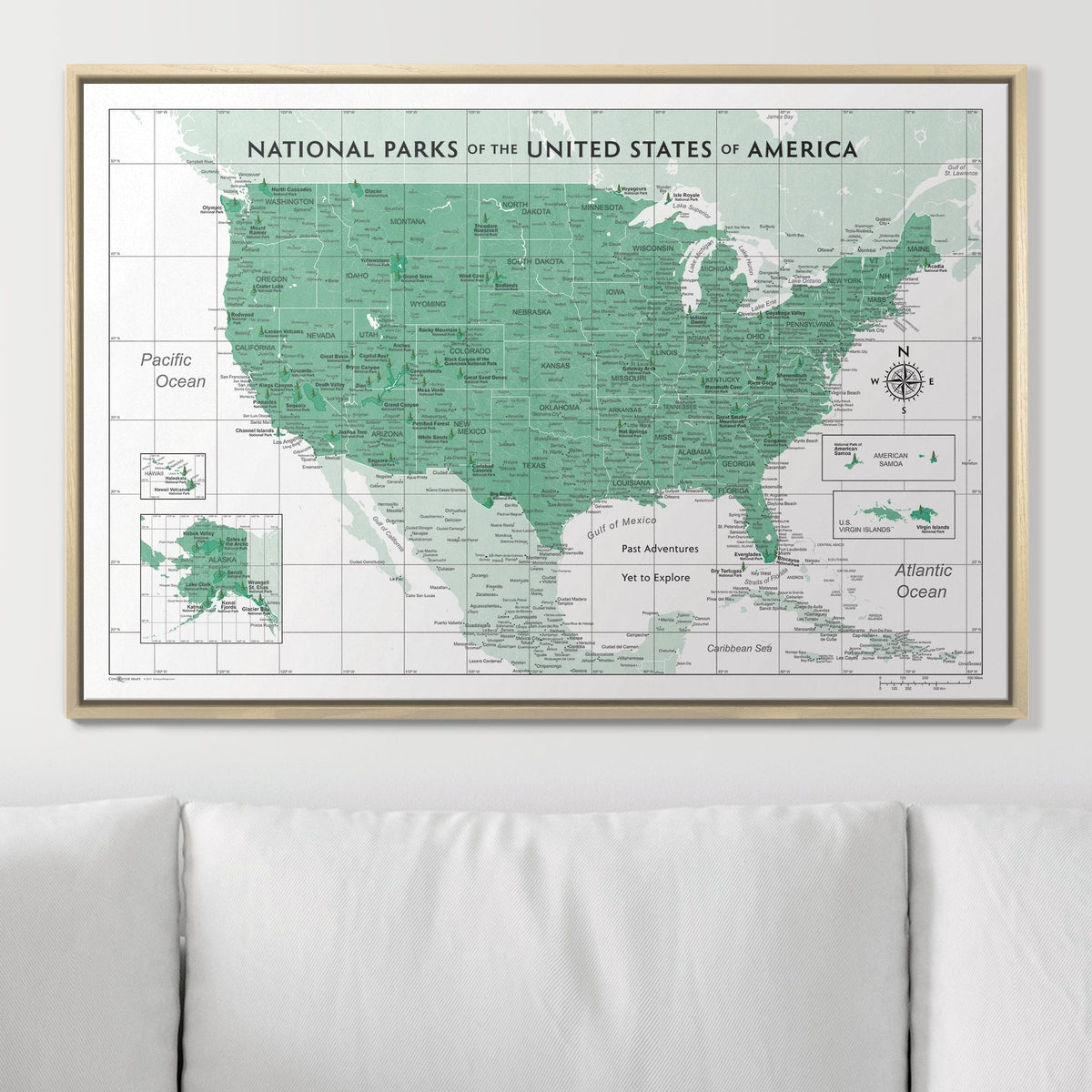 Push Pin National Parks Map - Green Color Splash - Pins Included!