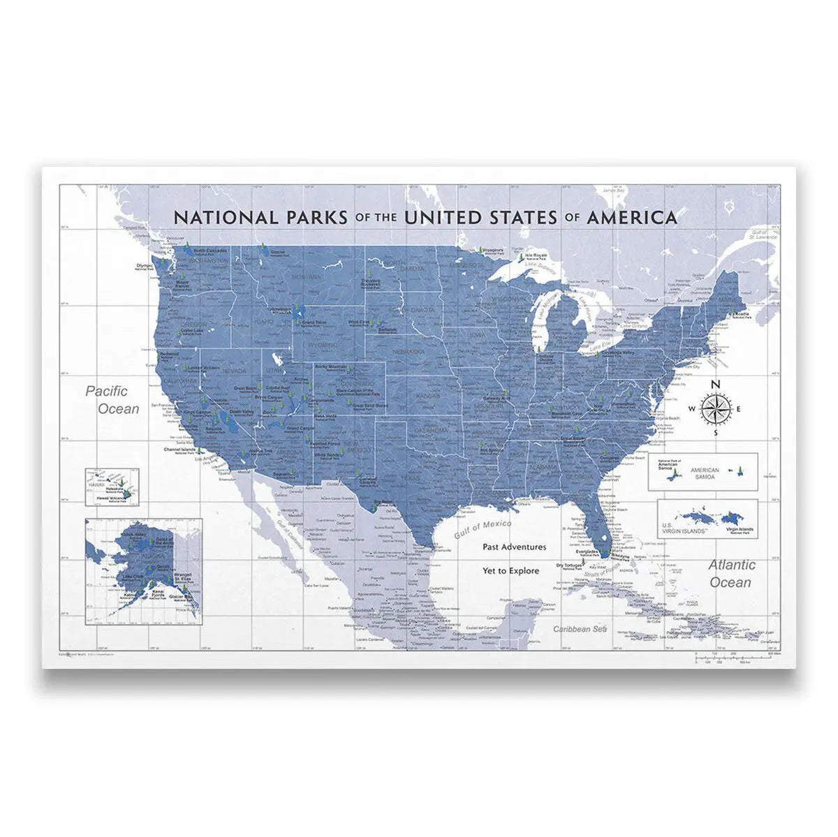 Push Pin National Parks Map - Navy Color Splash - Pins Included!