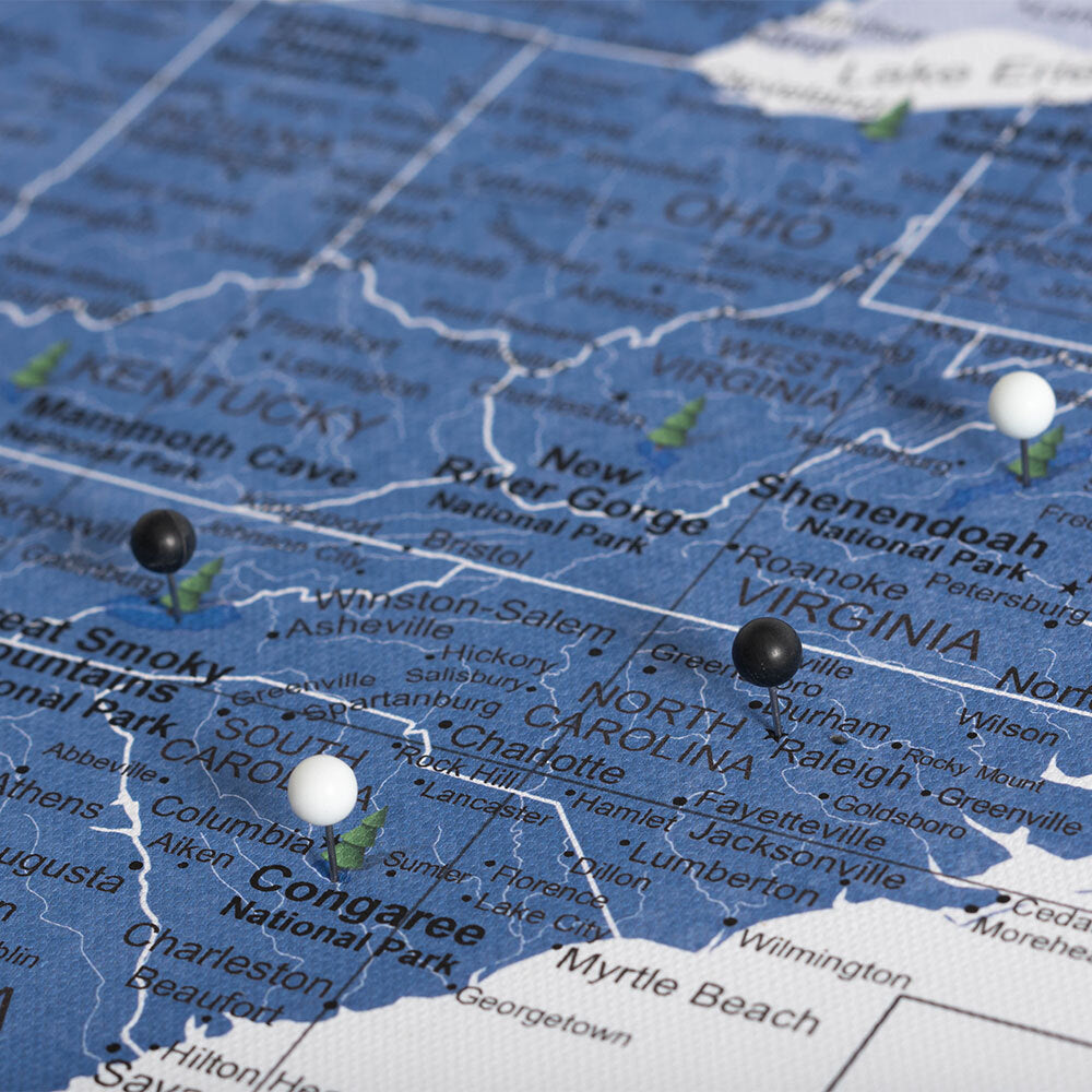 Push Pin National Parks Map - Navy Color Splash - Pins Included!