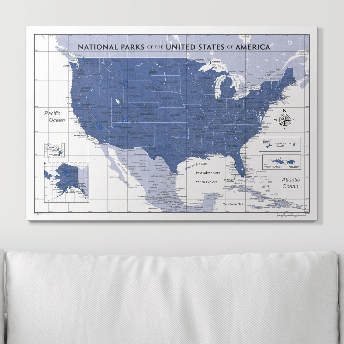 Push Pin National Parks Map - Navy Color Splash - Pins Included!