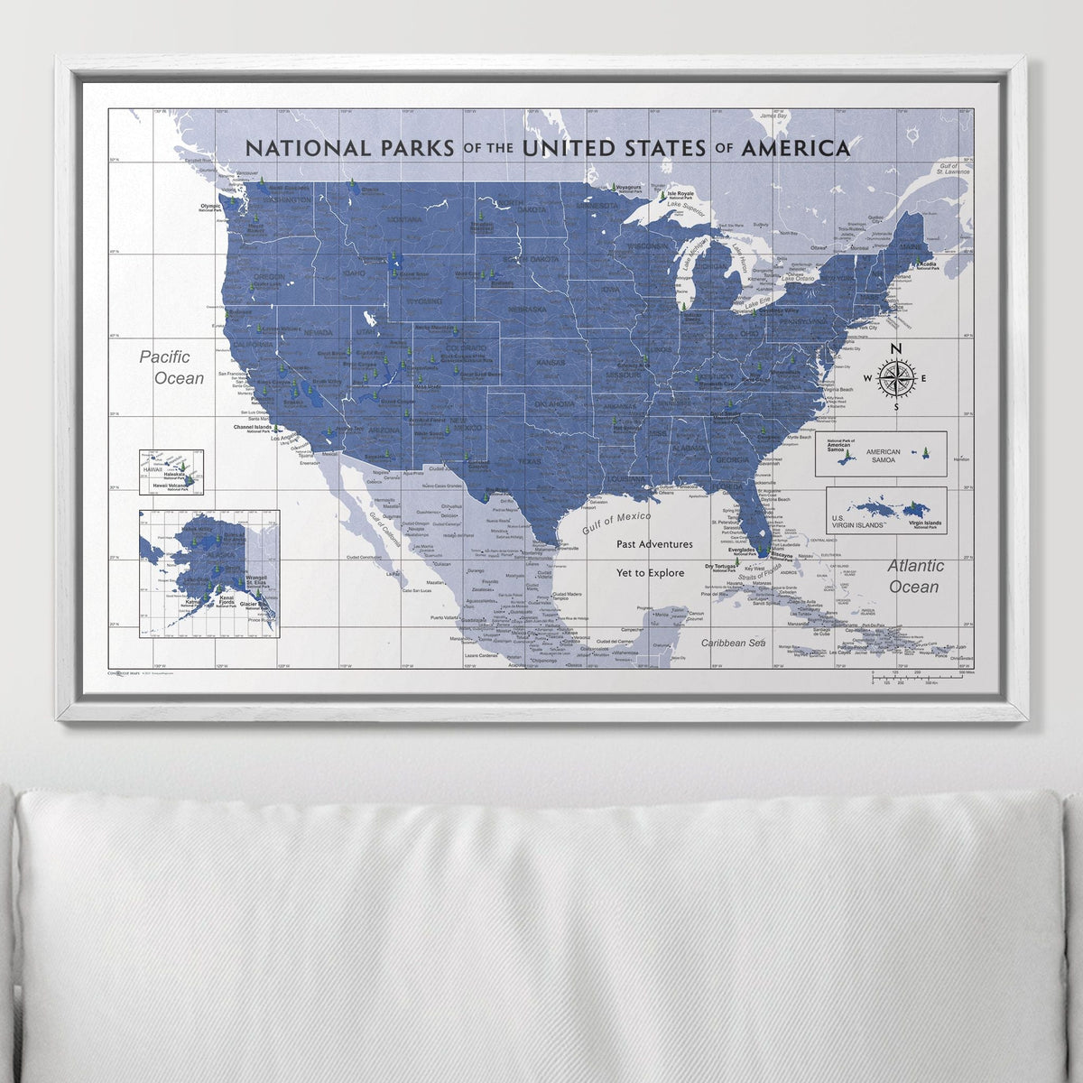 Push Pin National Parks Map - Navy Color Splash - Pins Included!