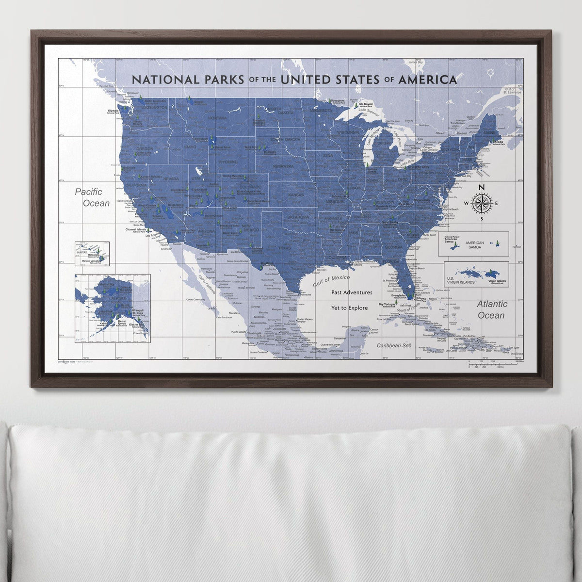 Push Pin National Parks Map - Navy Color Splash - Pins Included!