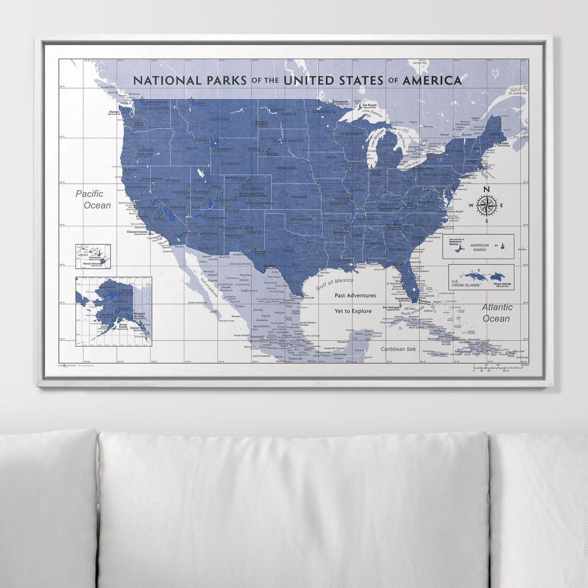 Push Pin National Parks Map - Navy Color Splash - Pins Included!