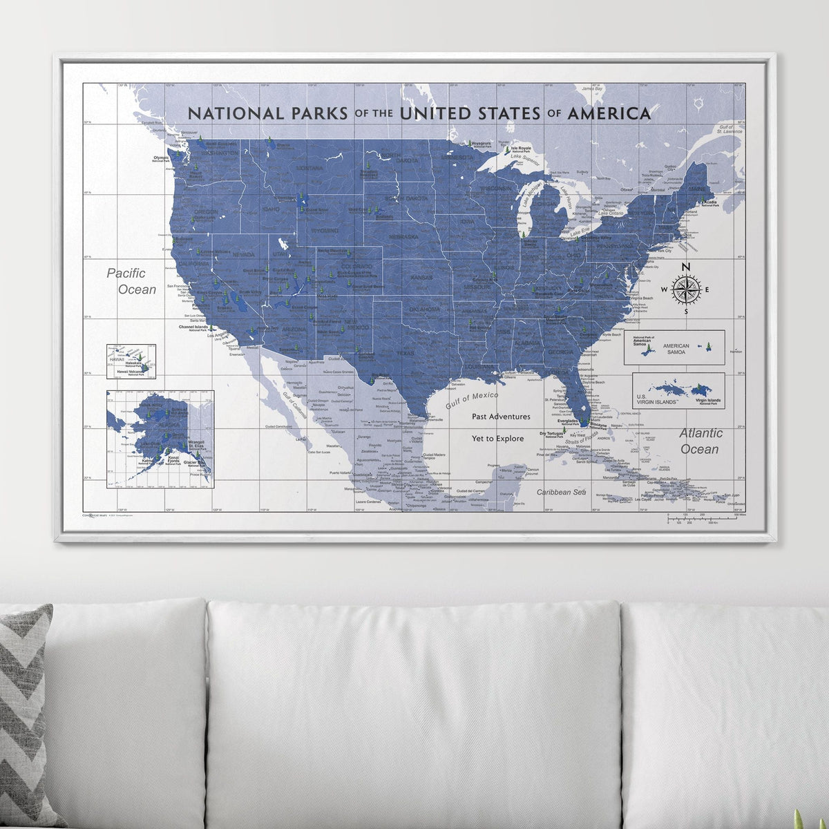 Push Pin National Parks Map - Navy Color Splash - Pins Included!