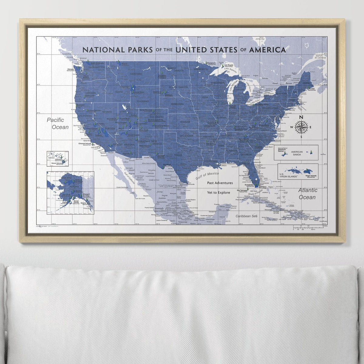 Push Pin National Parks Map - Navy Color Splash - Pins Included!