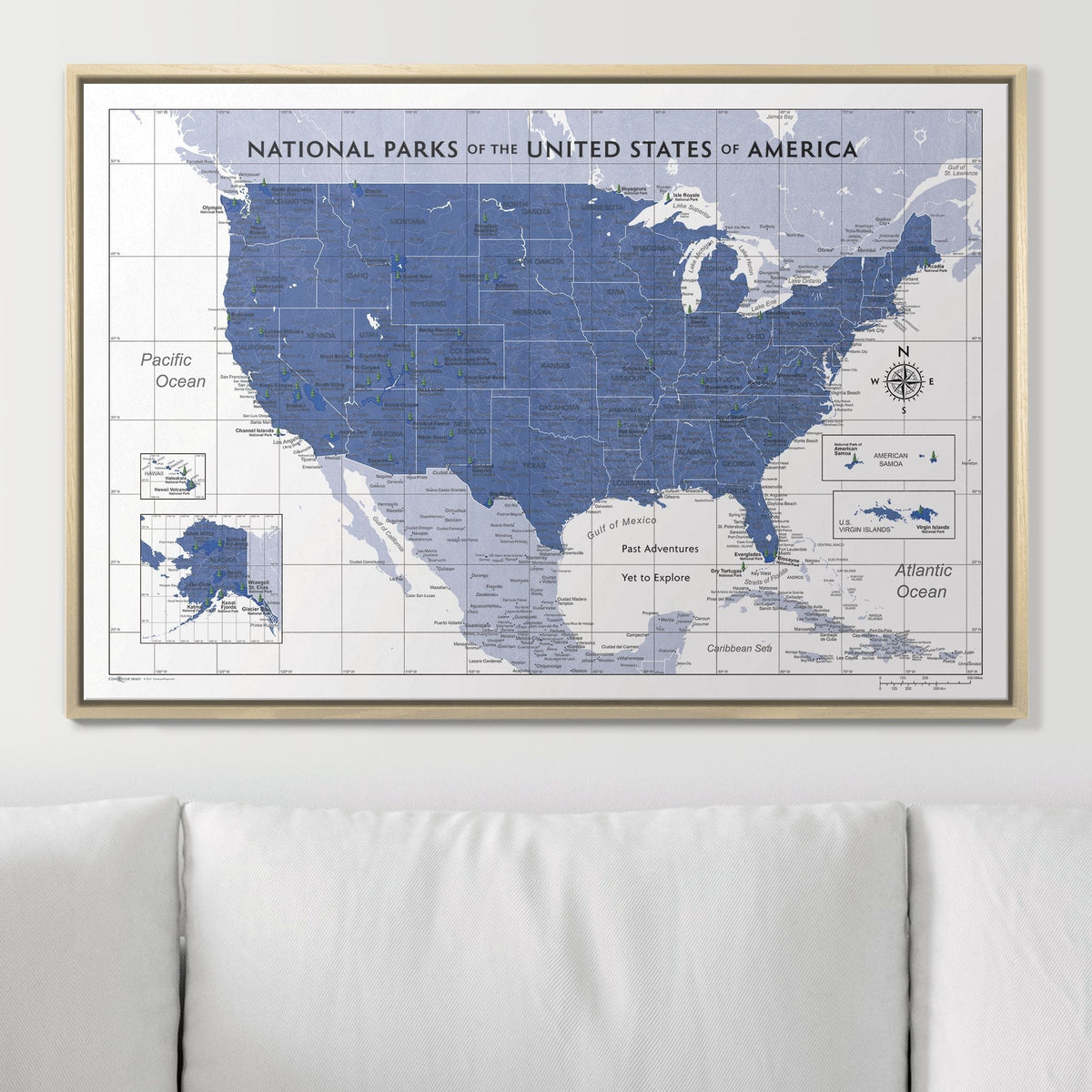 Push Pin National Parks Map - Navy Color Splash - Pins Included!