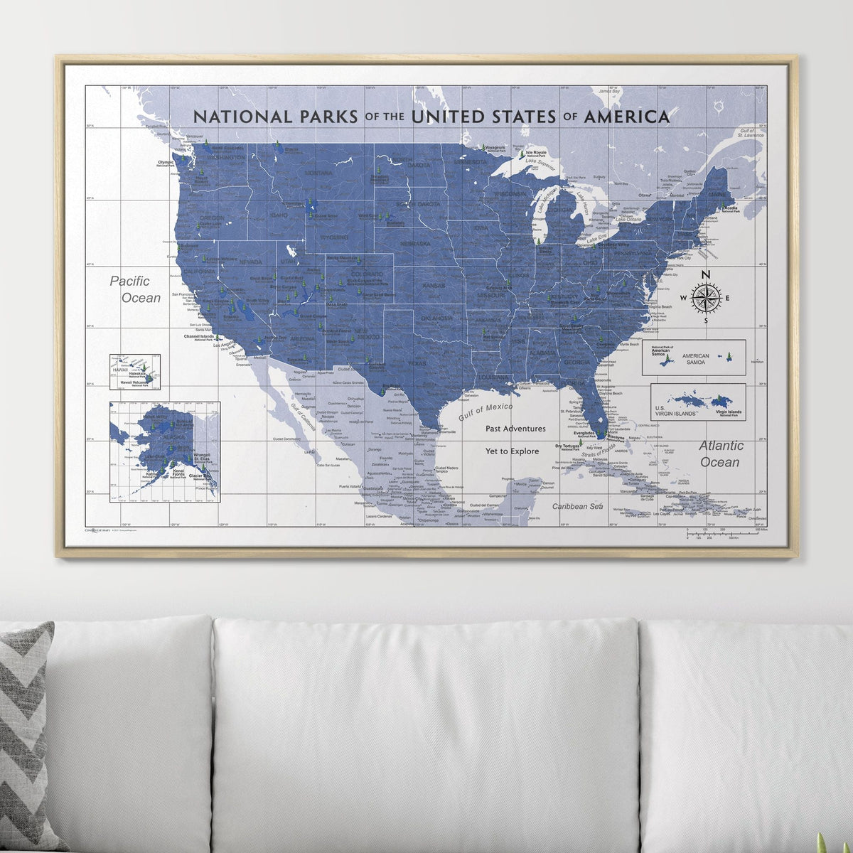 Push Pin National Parks Map - Navy Color Splash - Pins Included!