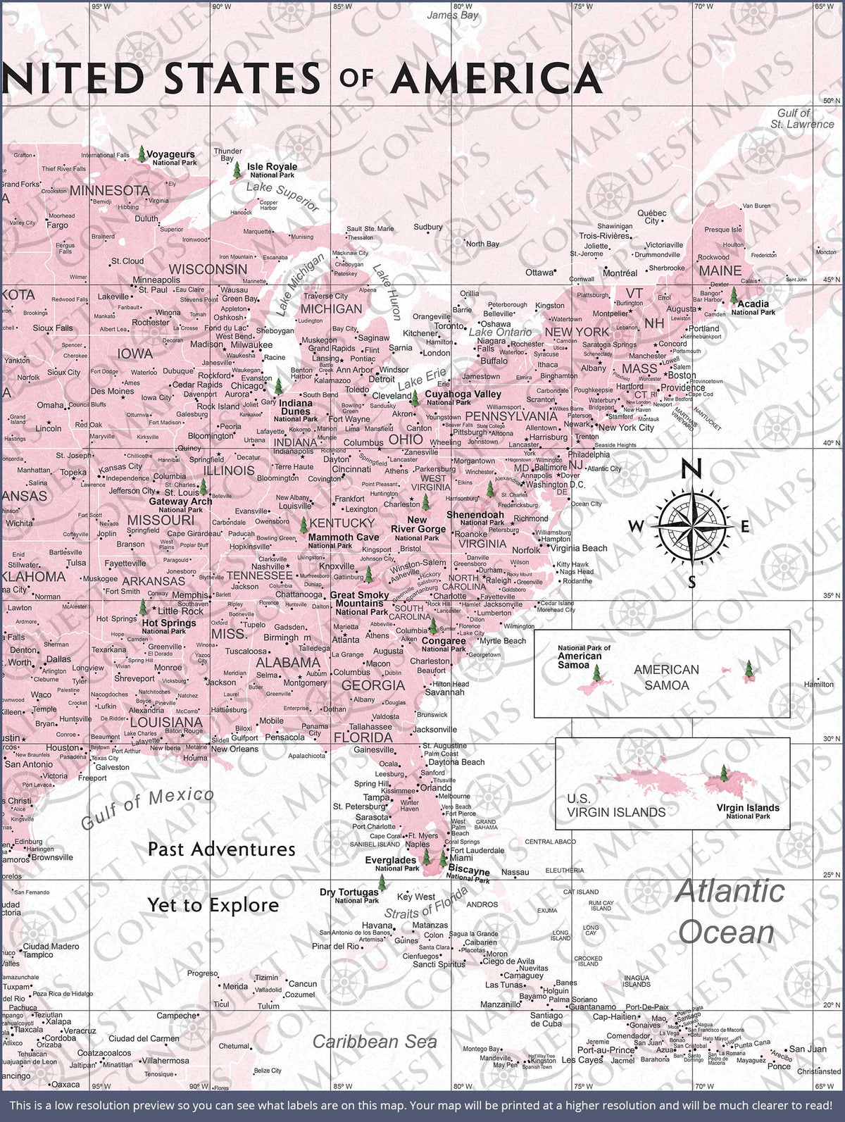 Push Pin National Parks Map - Pink Color Splash - Pins Included!