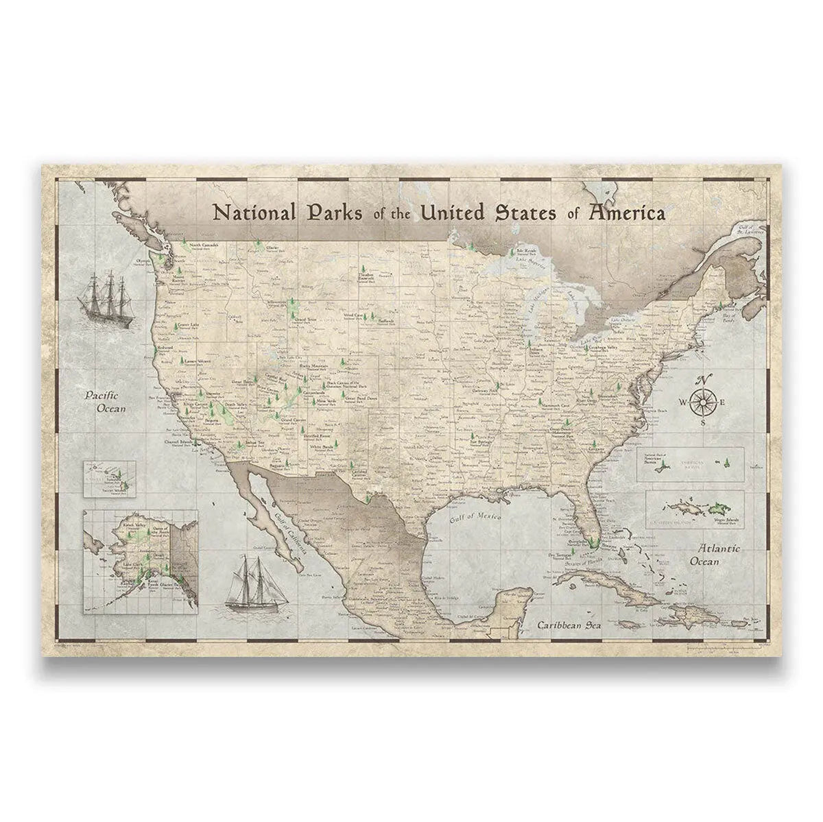 Push Pin National Parks Map - Rustic Vintage - Pins Included!