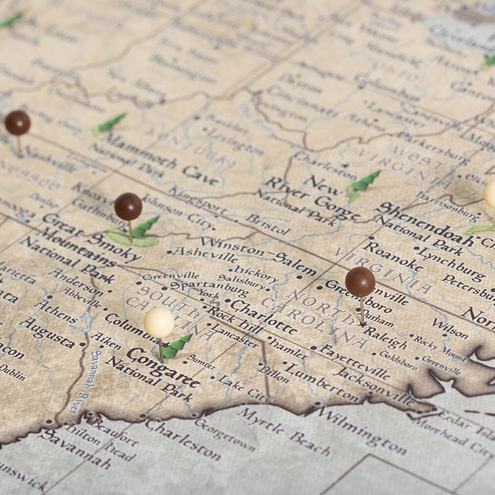 Push Pin National Parks Map - Rustic Vintage - Pins Included!