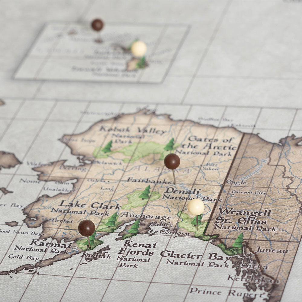Push Pin National Parks Map - Rustic Vintage - Pins Included!