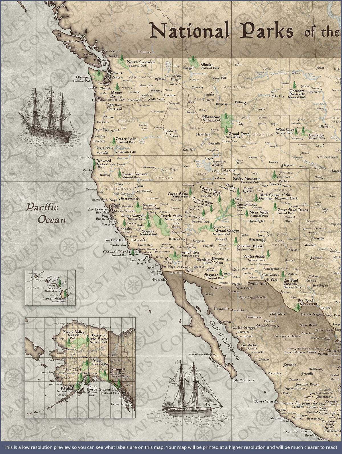 Push Pin National Parks Map - Rustic Vintage - Pins Included!