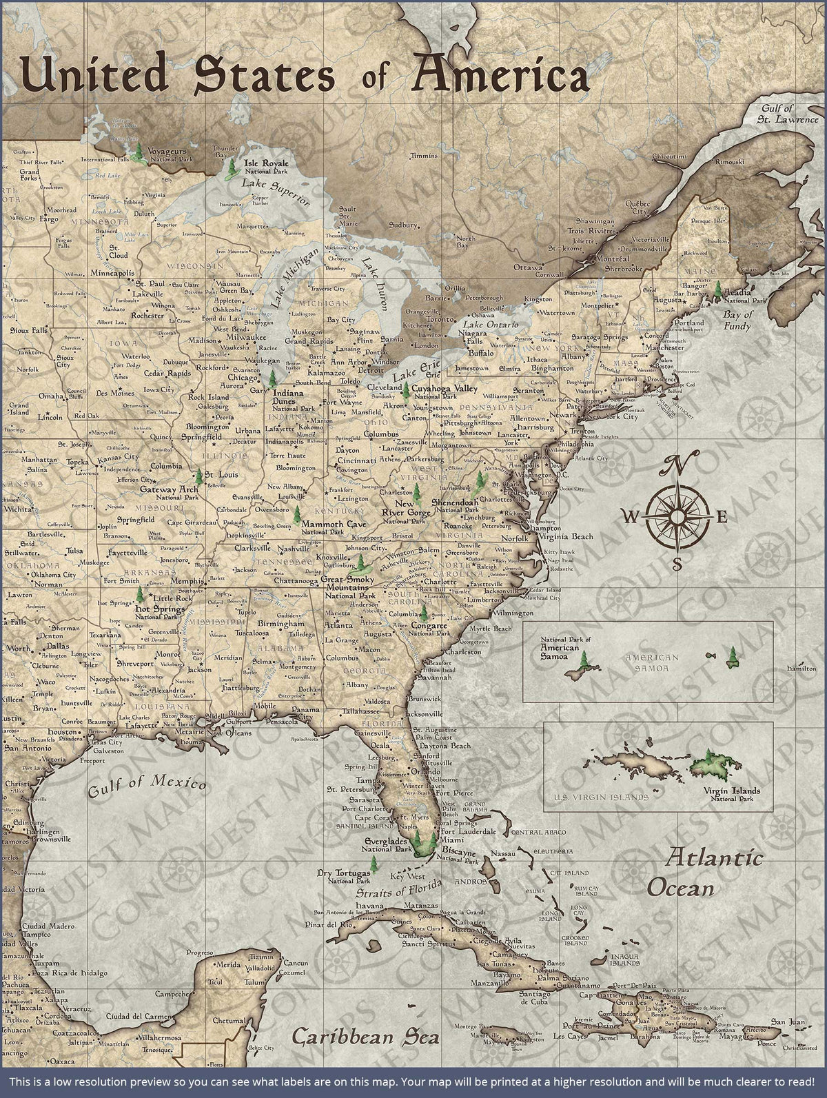 Push Pin National Parks Map - Rustic Vintage - Pins Included!