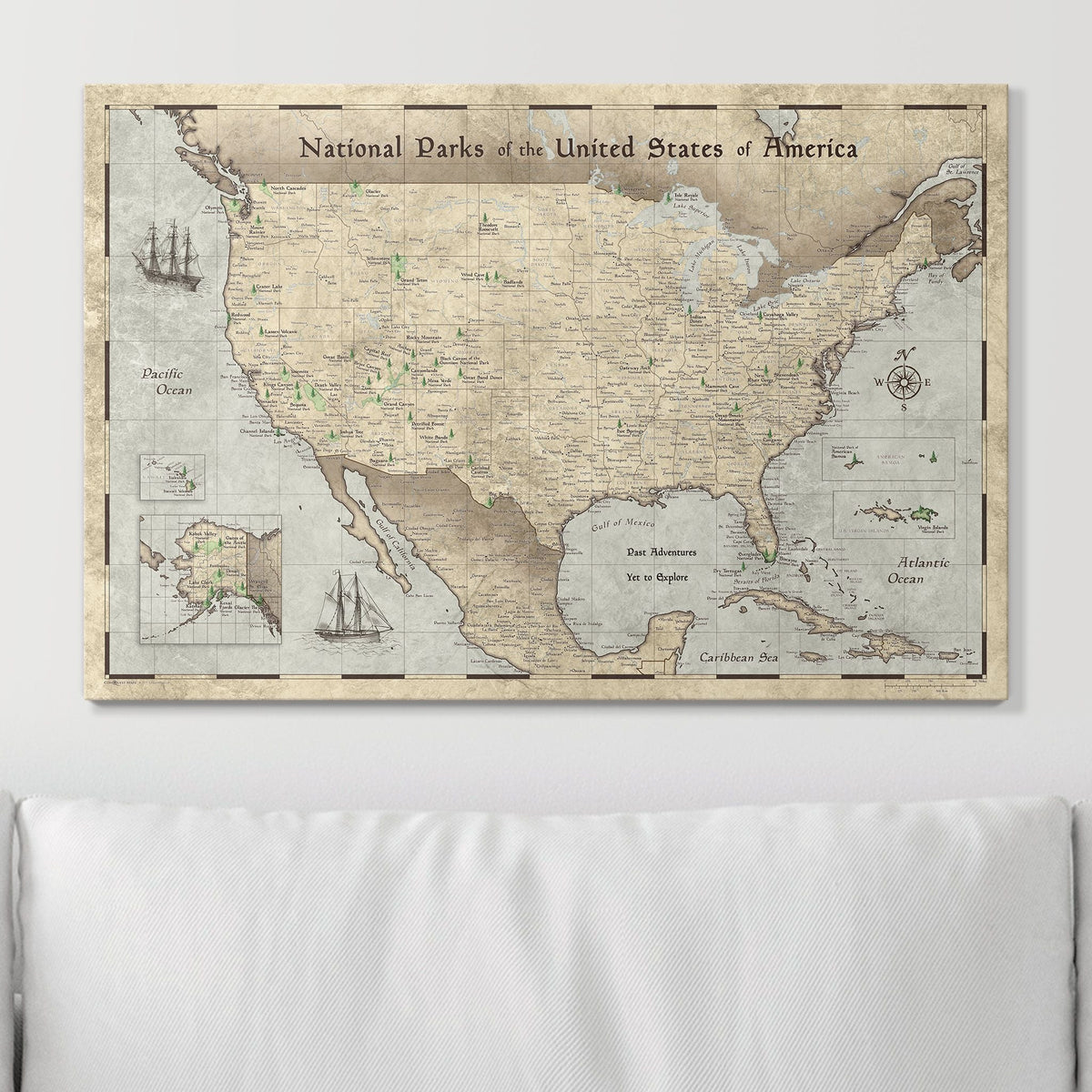 Push Pin National Parks Map - Rustic Vintage - Pins Included!