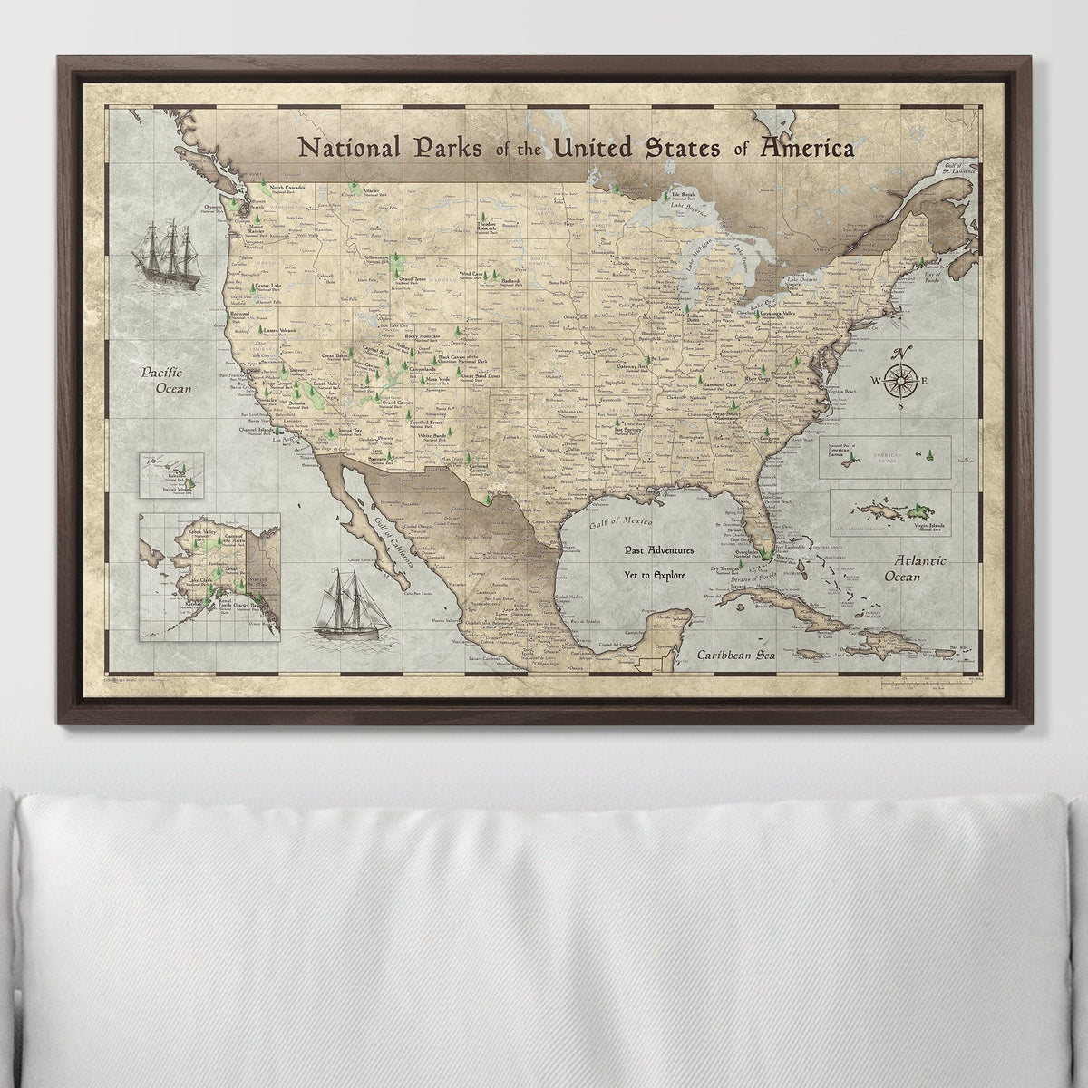 Push Pin National Parks Map - Rustic Vintage - Pins Included!