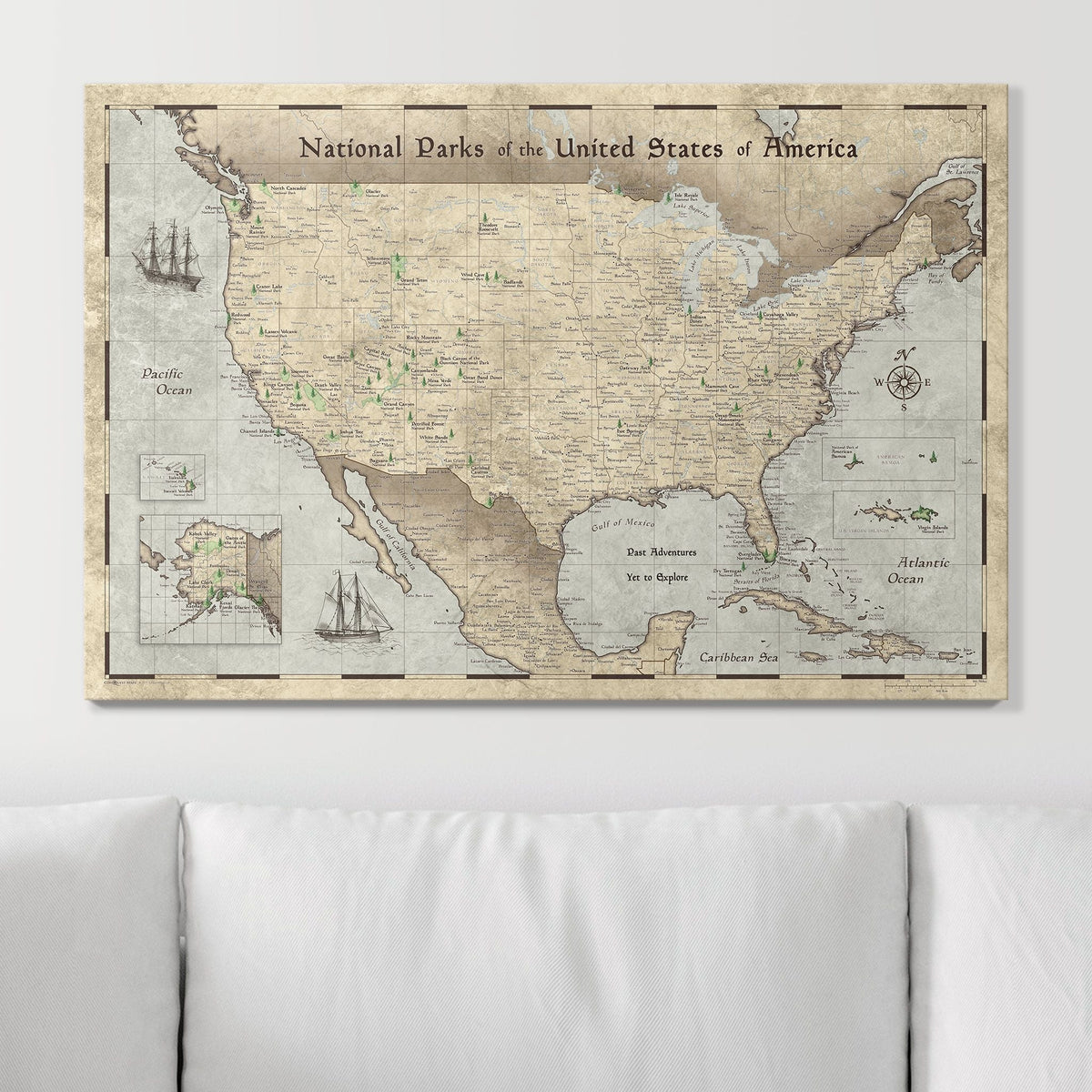 Push Pin National Parks Map - Rustic Vintage - Pins Included!