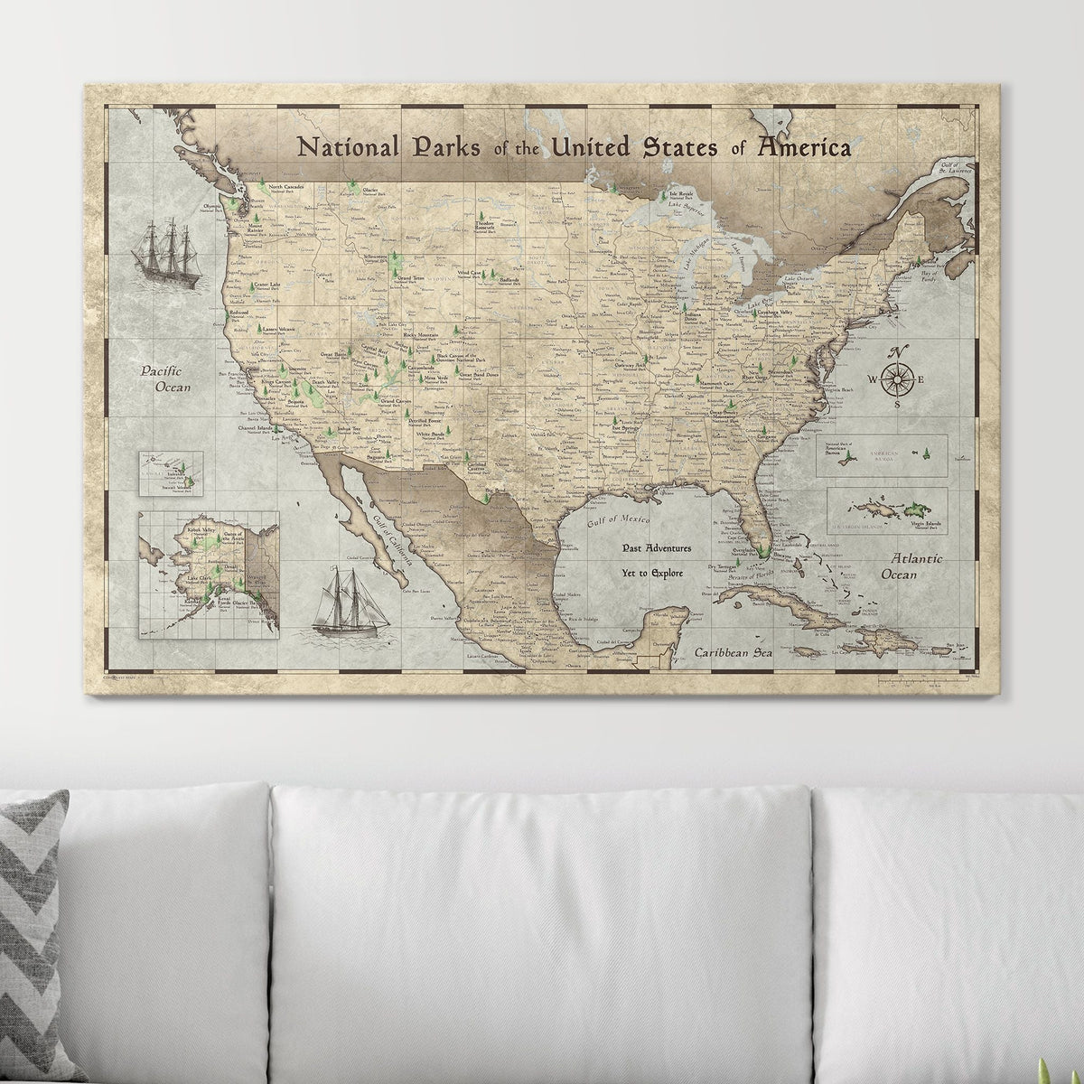 Push Pin National Parks Map - Rustic Vintage - Pins Included!