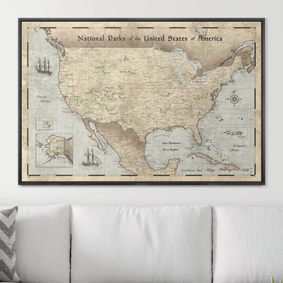 Push Pin National Parks Map - Rustic Vintage - Pins Included!