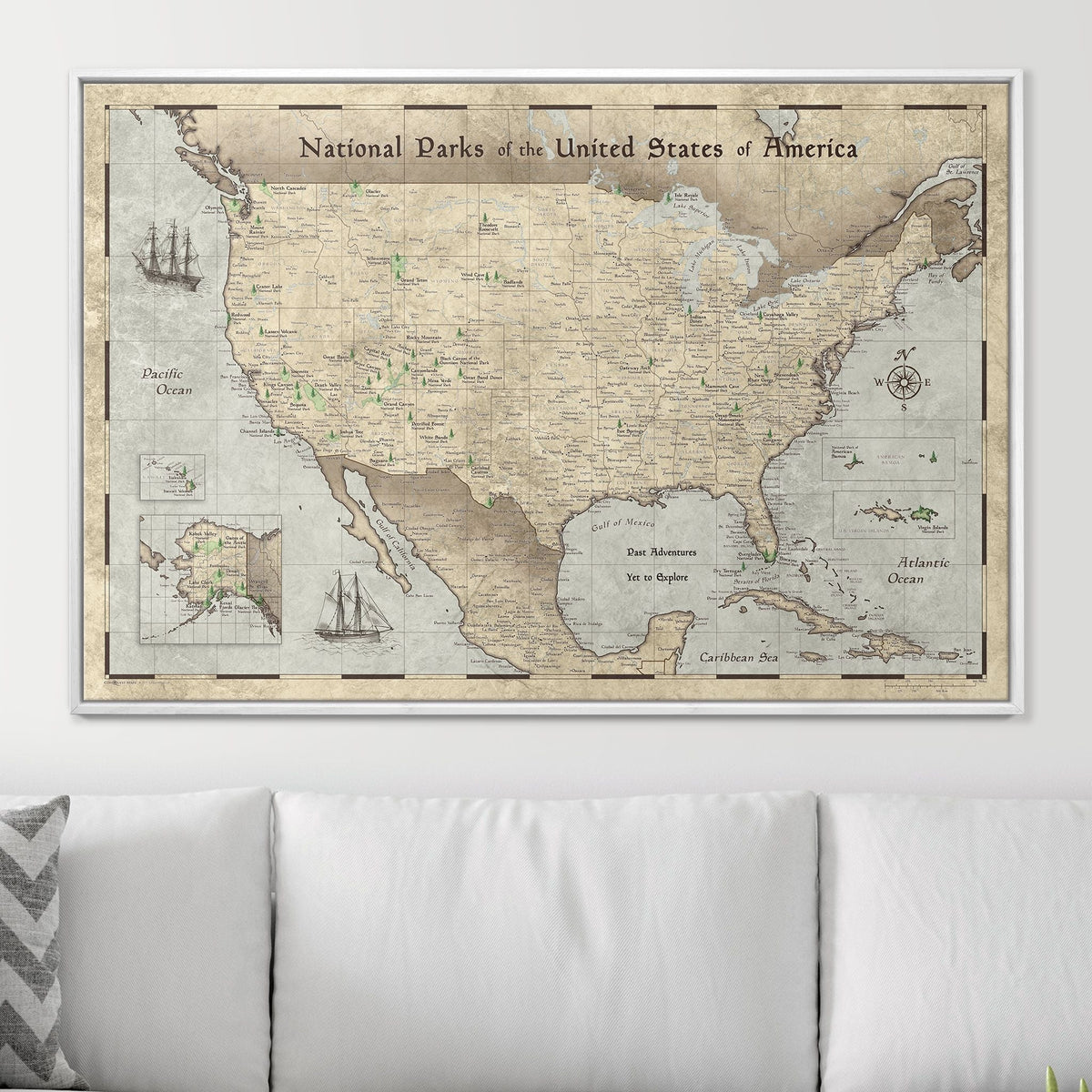 Push Pin National Parks Map - Rustic Vintage - Pins Included!