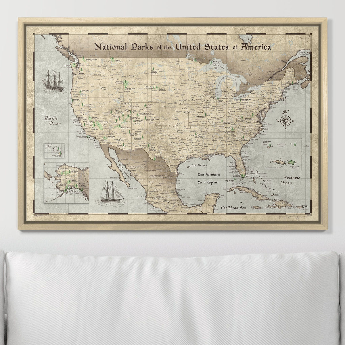 Push Pin National Parks Map - Rustic Vintage - Pins Included!