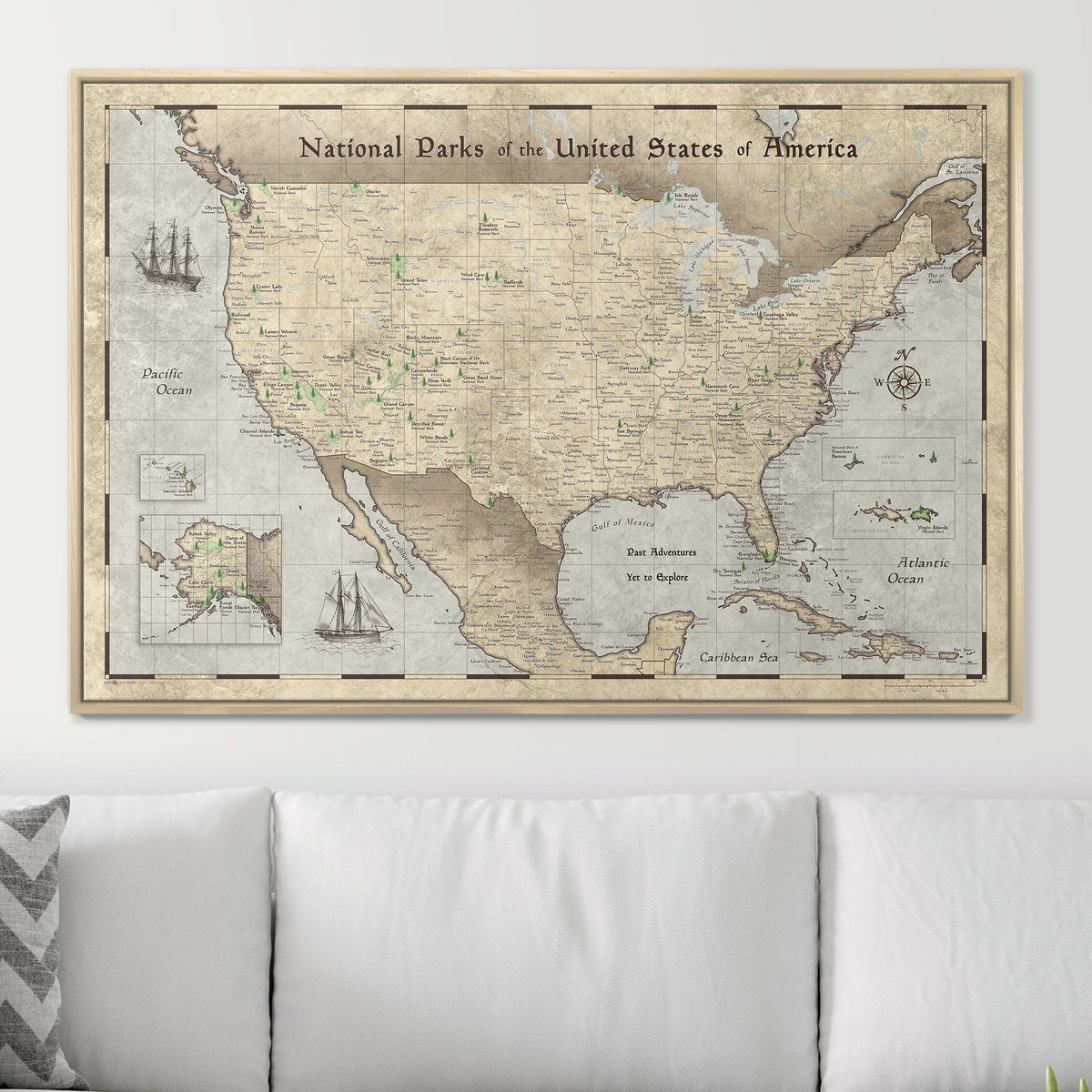 Push Pin National Parks Map - Rustic Vintage - Pins Included!