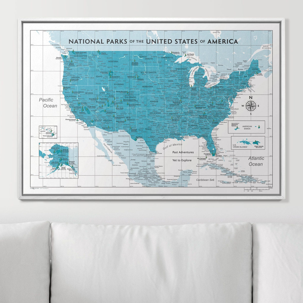 Push Pin National Parks Map - Teal Color Splash - Pins Included!