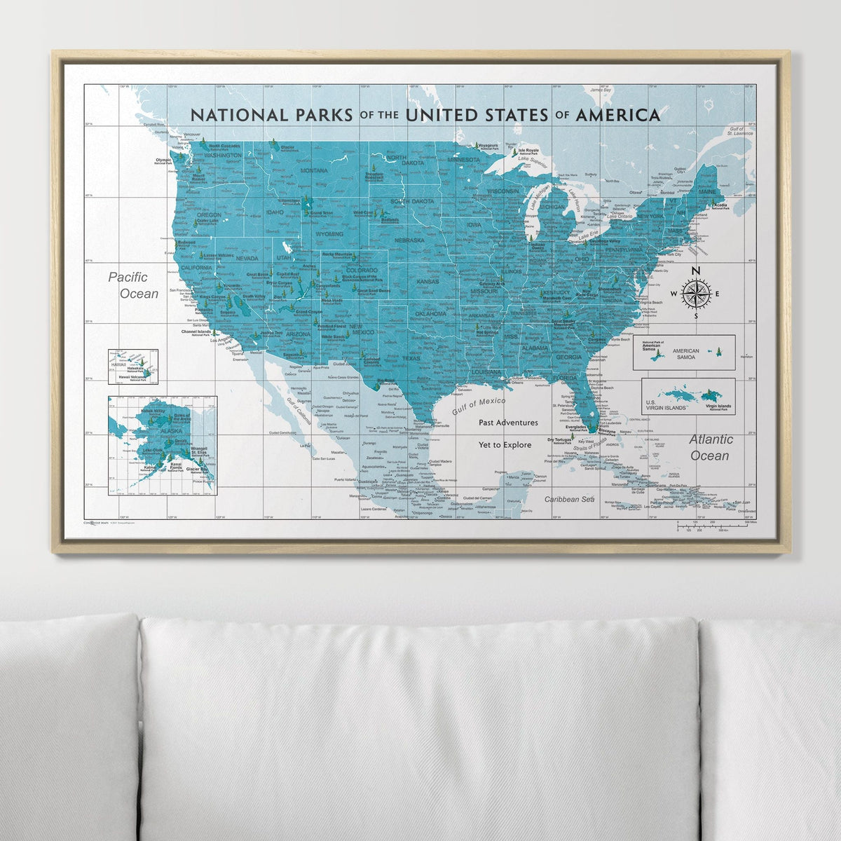 Push Pin National Parks Map - Teal Color Splash - Pins Included!